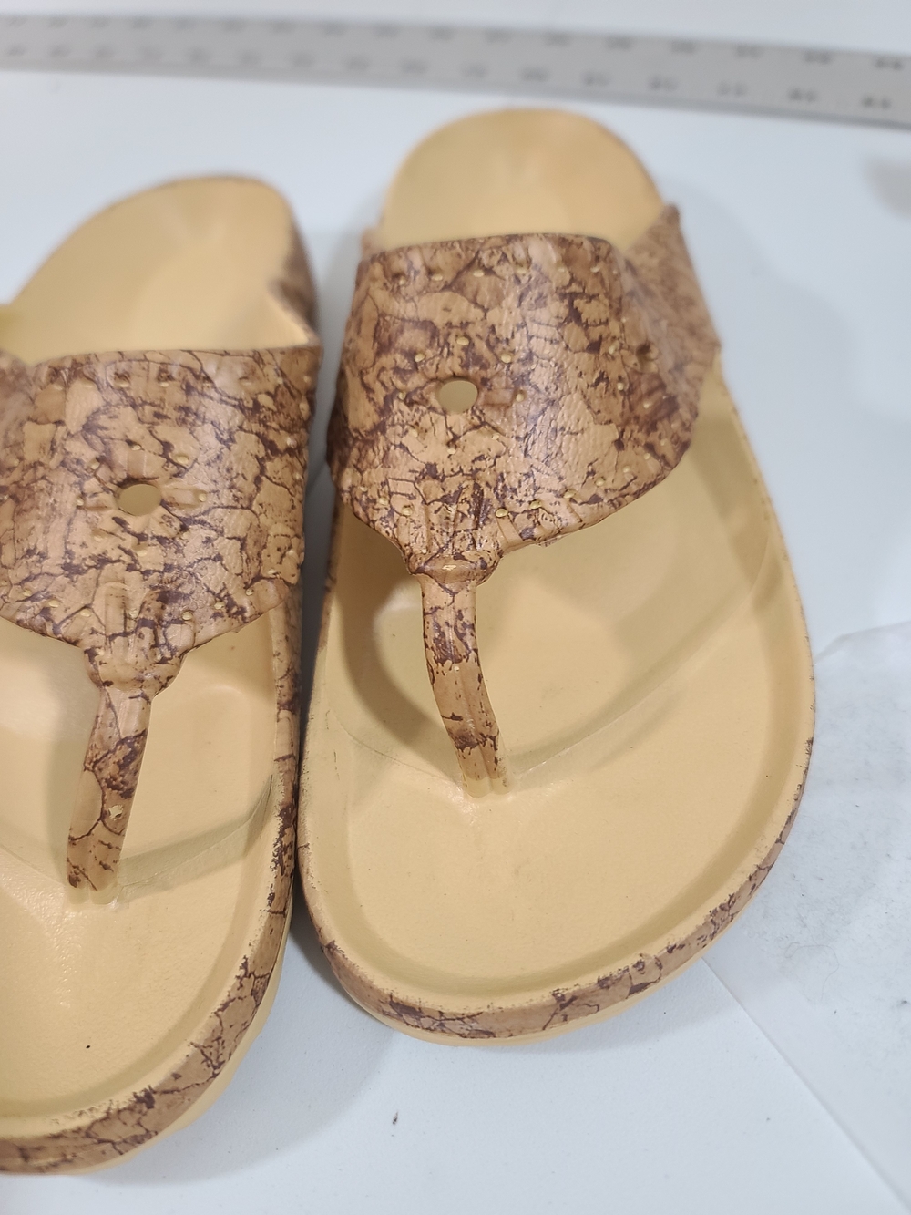 Women’s Tan Cork-Pattern Thong Sandals